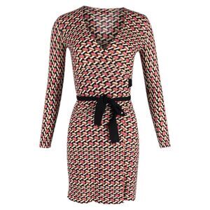 Diane Von Furstenberg Geometric Print Wrap Dress in Multicolor Viscose